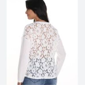 LIZ CLAIBORNE White Cotton Cardigan Emroidered Back Sweater XL NWOT